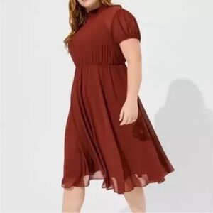 Torrid Rust Red Smocked High Neck Midi Dress Sz 3X